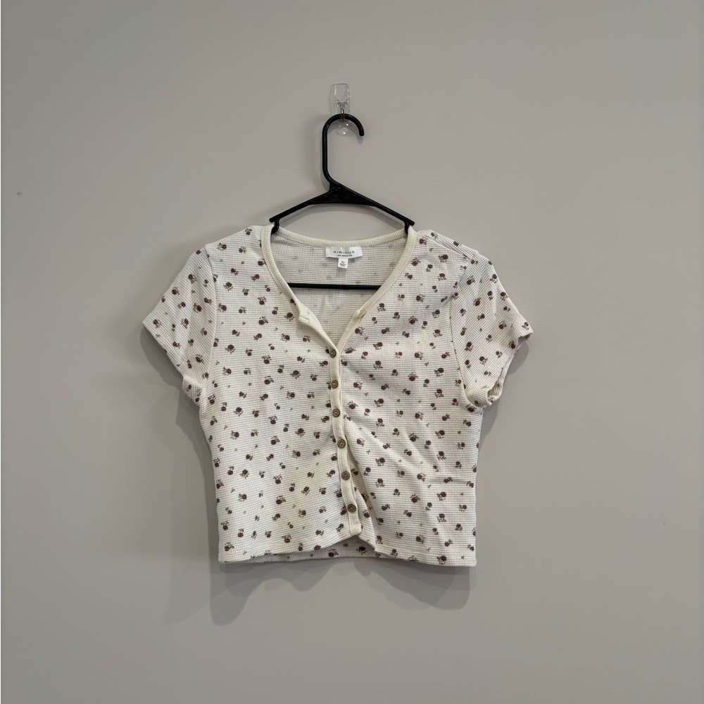 Kirious White Floral Crop Top Blouse